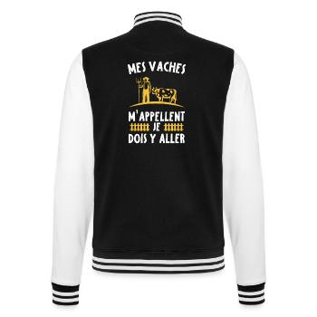 Mes vaches m'appellent, Agriculteur humour cadeau - Veste Teddy - noir/blanc - Dos - Marisol (170cm)