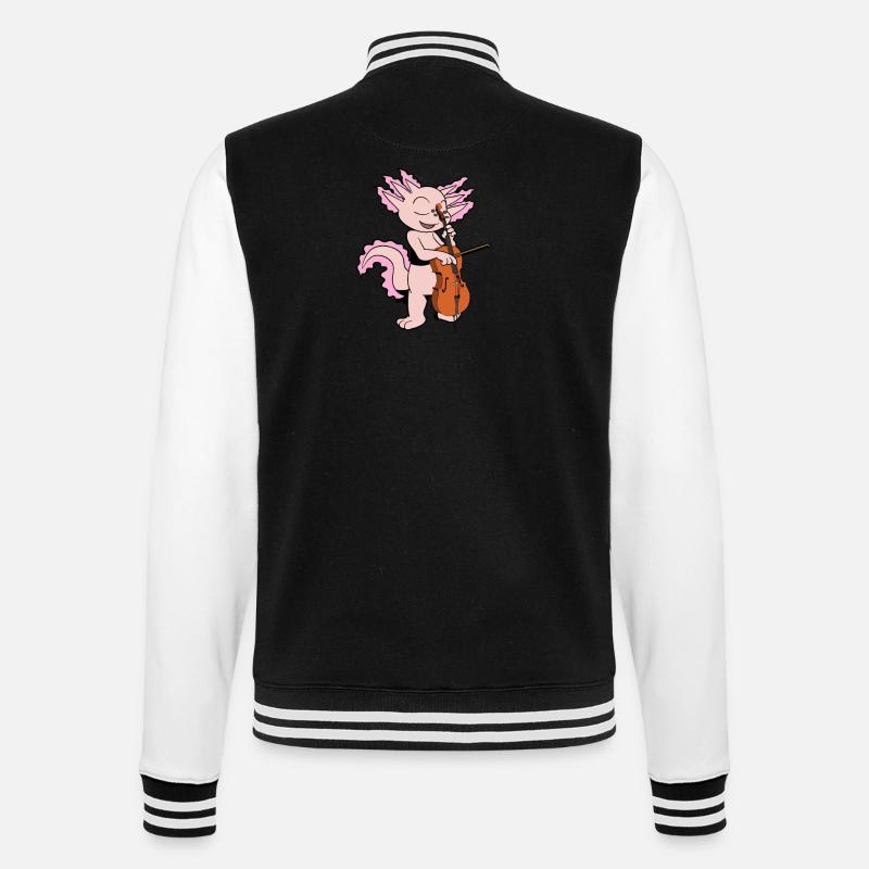 Comic Axolotl spielt Cello - College-Sweatjacke - Schwarz/Weiß