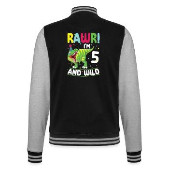 Dinosaur 5 years old 5th birthday party - College Sweat Jacket - black/heather grey - Back - Marisol (170cm)