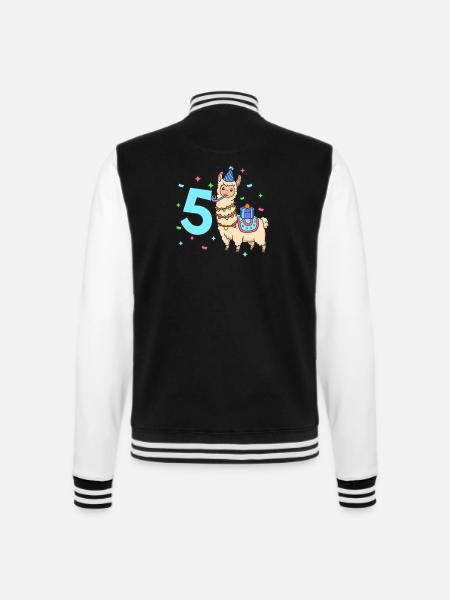 Mit Lama - Kinder Geburtstag 5 Jahre - College-Sweatjacke - Schwarz/Weiß