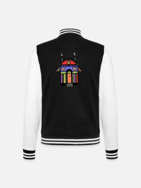 Bauwagen farbenfroh bunt Hippie Haus wohnen Öko - College-Sweatjacke - Schwarz/Weiß