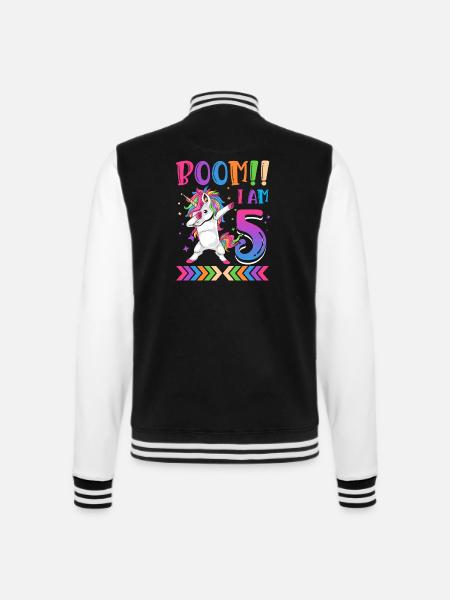 Boom!! Ich Bin 5, Buntes Lustiges Einhorn 5. - College-Sweatjacke - Schwarz/Weiß