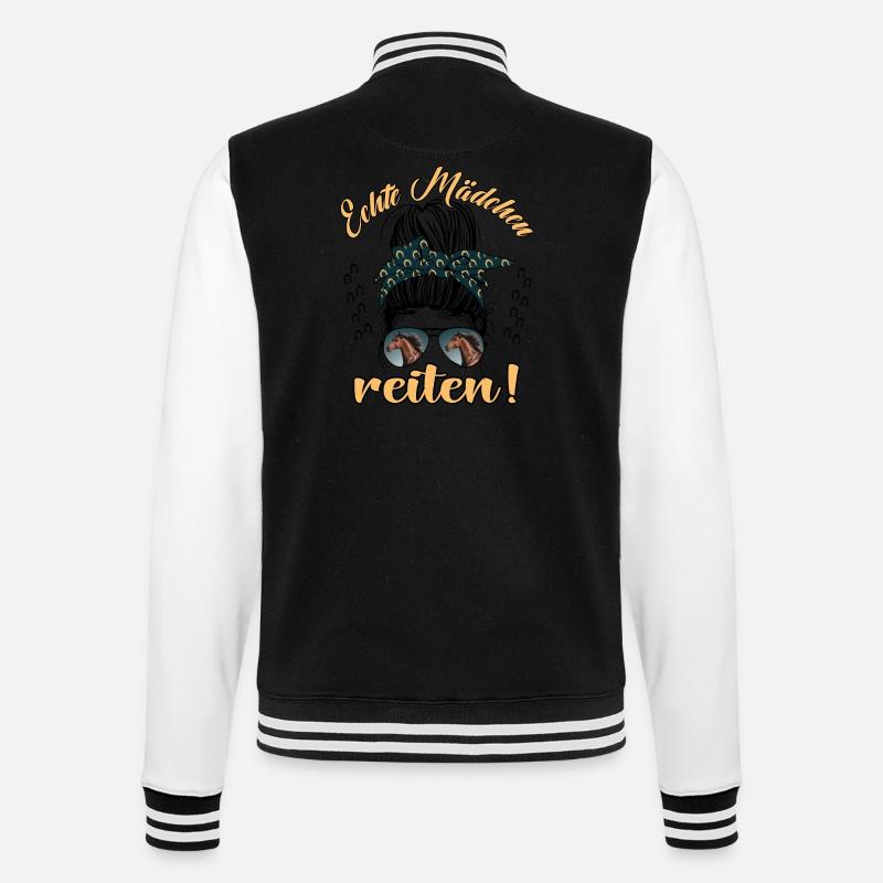 Echte Mädchen Reite Pferde Design - College-Sweatjacke - Schwarz/Weiß