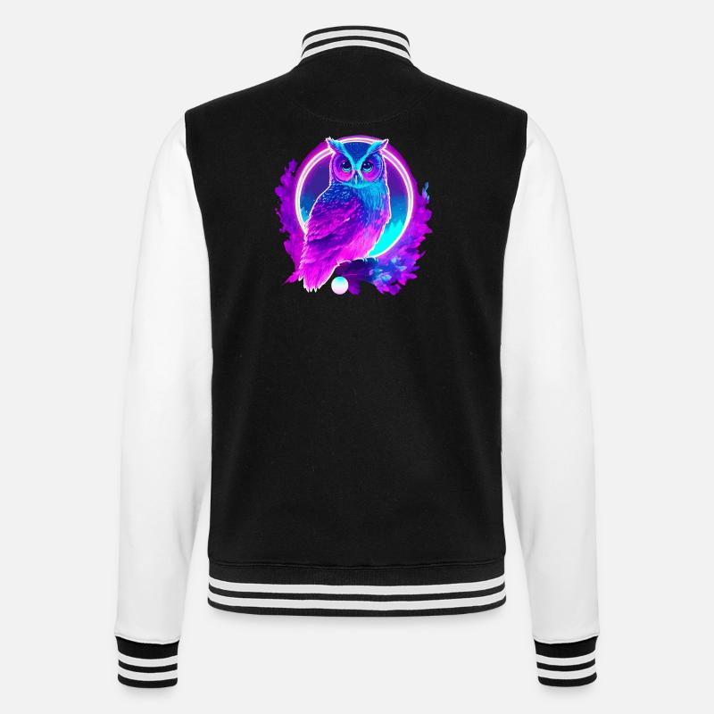 Owl Neon Moon Synthwave - College Sweat Jacket - black/white