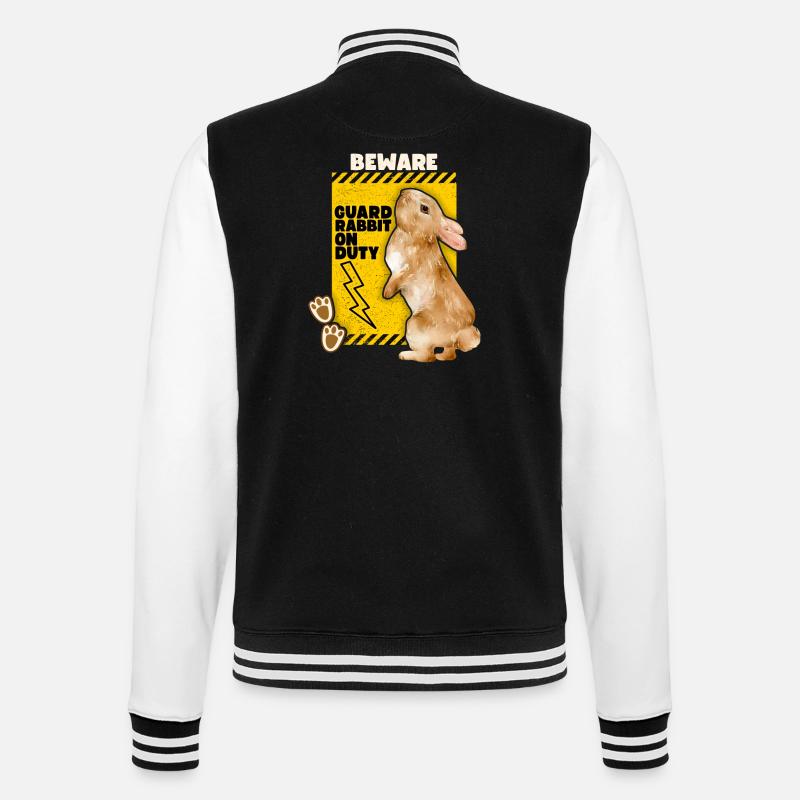 Rabbit Rabbit Funny Saying Guard-Rabbit Joke - College Sweat Jacket - black/white