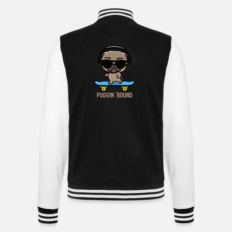 Mops auf Skateboard Pugging Around - College-Sweatjacke - Schwarz/Weiß