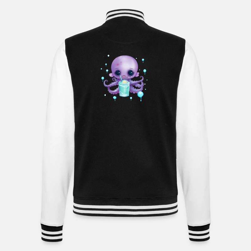 Cute Octo mit Sommer Drink - College-Sweatjacke - Schwarz/Weiß