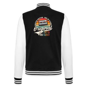 44th Birthday Man August Vintage 1979 Cassette - College Sweat Jacket - black/white - Back - Marisol (170cm)