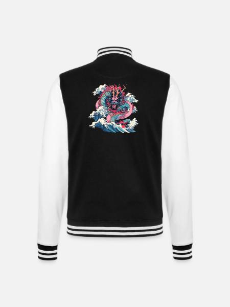 Tokio Asien 80er Japanischer Retro Drache Drachen - College-Sweatjacke - Schwarz/Weiß