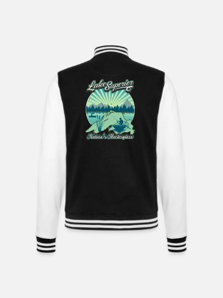 Lake Superior Angler, Fischen Retro Vintage Spruch - College-Sweatjacke - Schwarz/Weiß