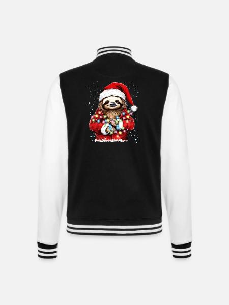 Faultier Weihnachten, Niedliches Faultier Weihnachten Design - College-Sweatjacke - Schwarz/Weiß
