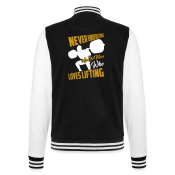 Never Underestimate An Old Man Who Loves Lifting T - College Sweat Jacket - black/white - Back - Marisol (170cm)