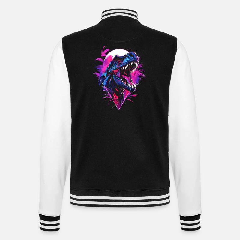Synthwave T Rex - College-Sweatjacke - Schwarz/Weiß