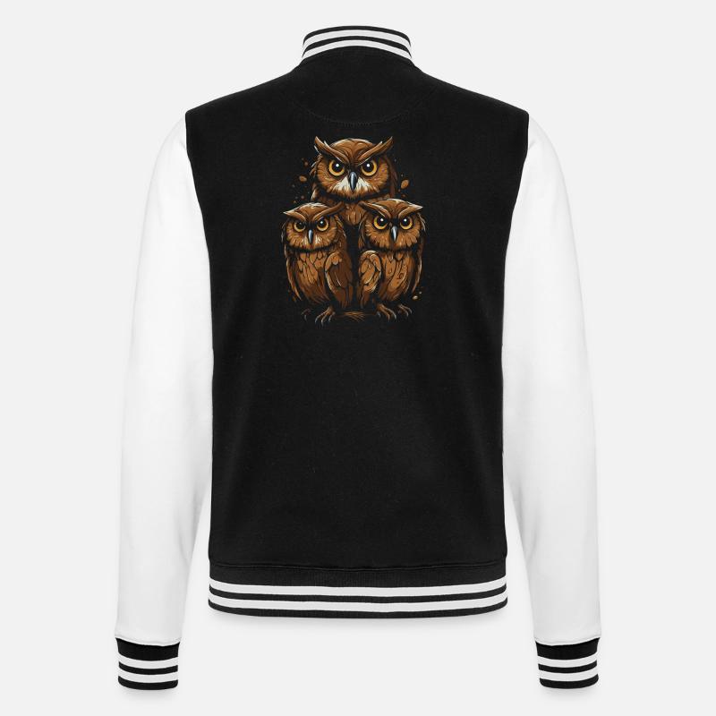 Drei Eulen, ein Blick - College-Sweatjacke - Schwarz/Weiß