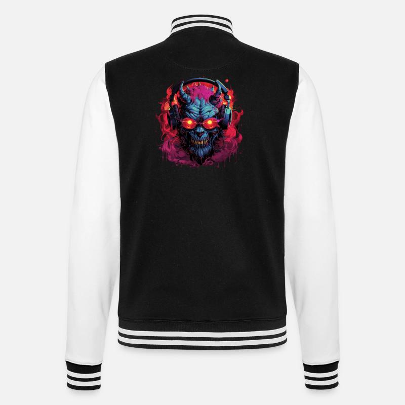 Teufel Dämom Monster mit Kopfhörer - College-Sweatjacke - Schwarz/Weiß