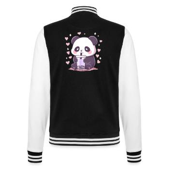 Kawaii Panda trinkt Boba Bubble Tea Chibi - College-Sweatjacke - Schwarz/Weiß - Hinten - Marisol (170cm)