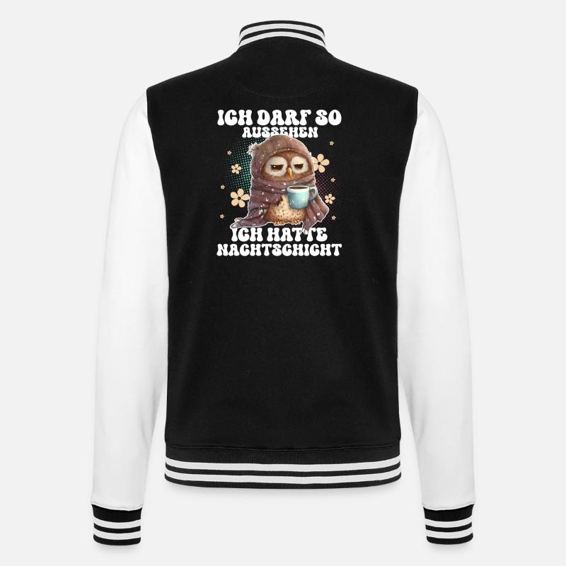 Nachtschicht Eule Kaffee Müde - College-Sweatjacke - Schwarz/Weiß