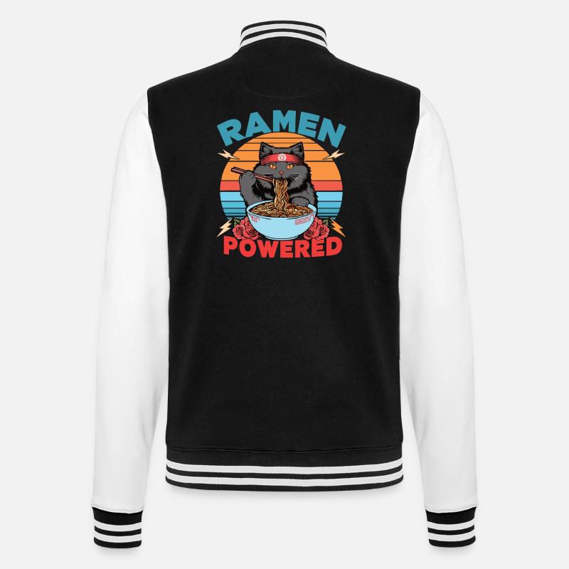 Ramen Powered Cat , bunt - College-Sweatjacke - Schwarz/Weiß