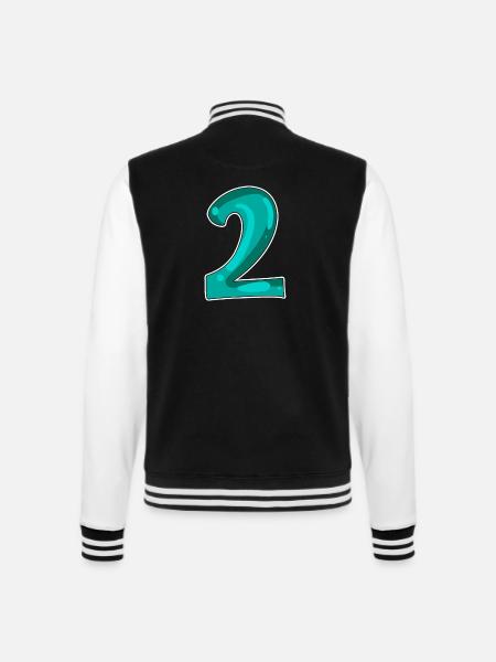 2 - Zahl - Nummer Zwei Motiv - College-Sweatjacke - Schwarz/Weiß