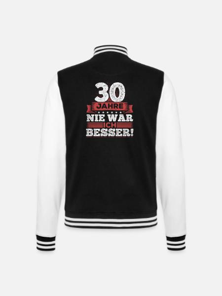 30. Geburtstag - College-Sweatjacke - Schwarz/Weiß