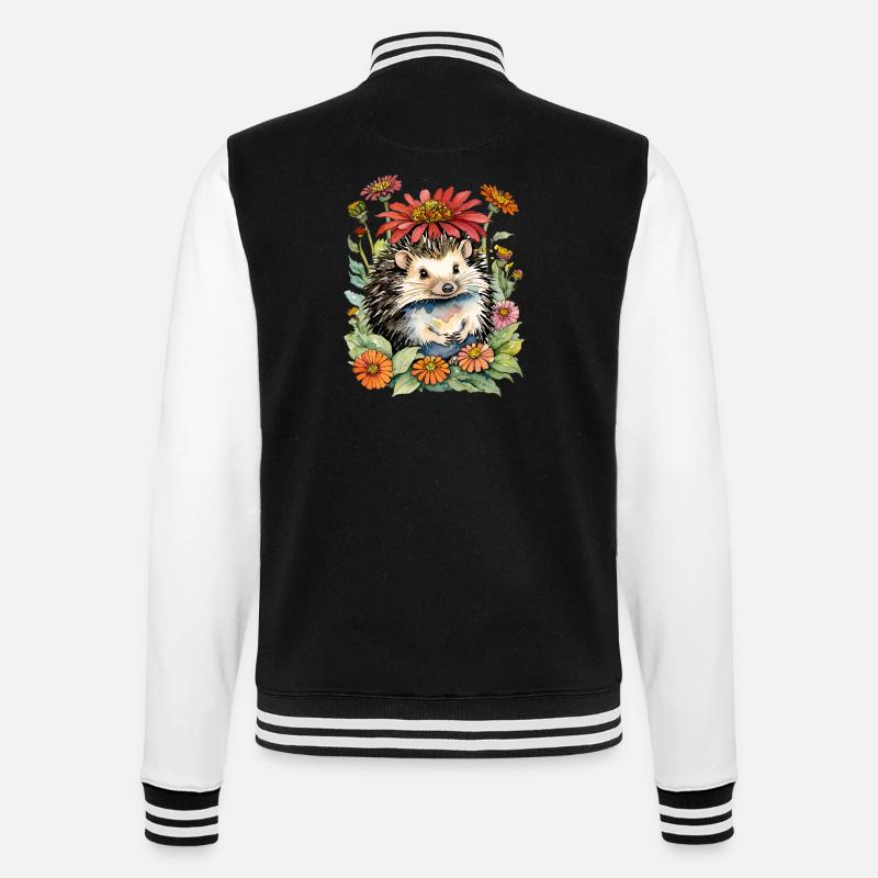 Hérisson et Zinnias - Veste Teddy - noir/blanc