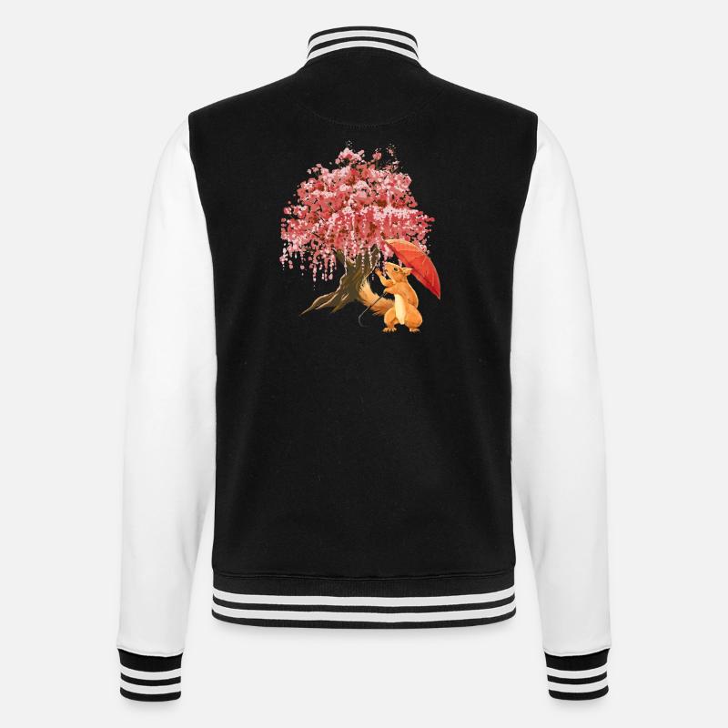 Eichhörnchen Regenschirm Wald - College-Sweatjacke - Schwarz/Weiß