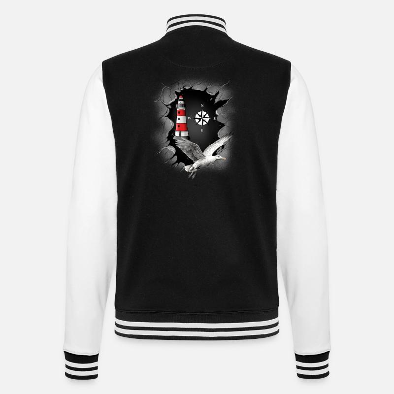 Möwe Leuchtturm Kompass maritim - College-Sweatjacke - Schwarz/Weiß