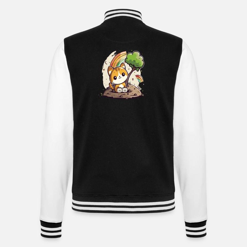 Niedliche Regenbogen-Kätzchen-Katze - College-Sweatjacke - Schwarz/Weiß