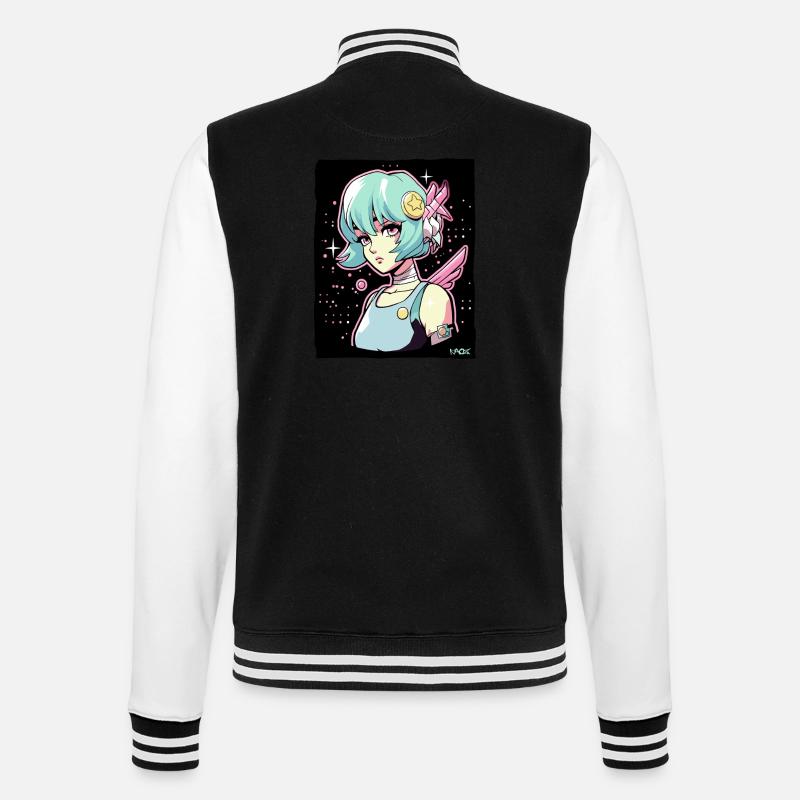 Coole Anime Sci-Fi-Cyborg-Mädchen - College-Sweatjacke - Schwarz/Weiß