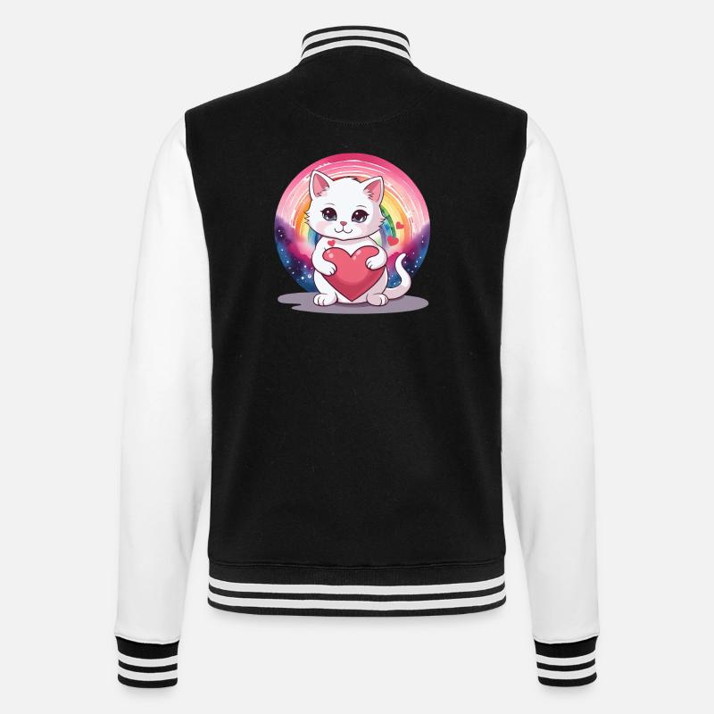 Katze Katzen Kätzchen Regenbogen Geburtstag Kinder - College-Sweatjacke - Schwarz/Weiß