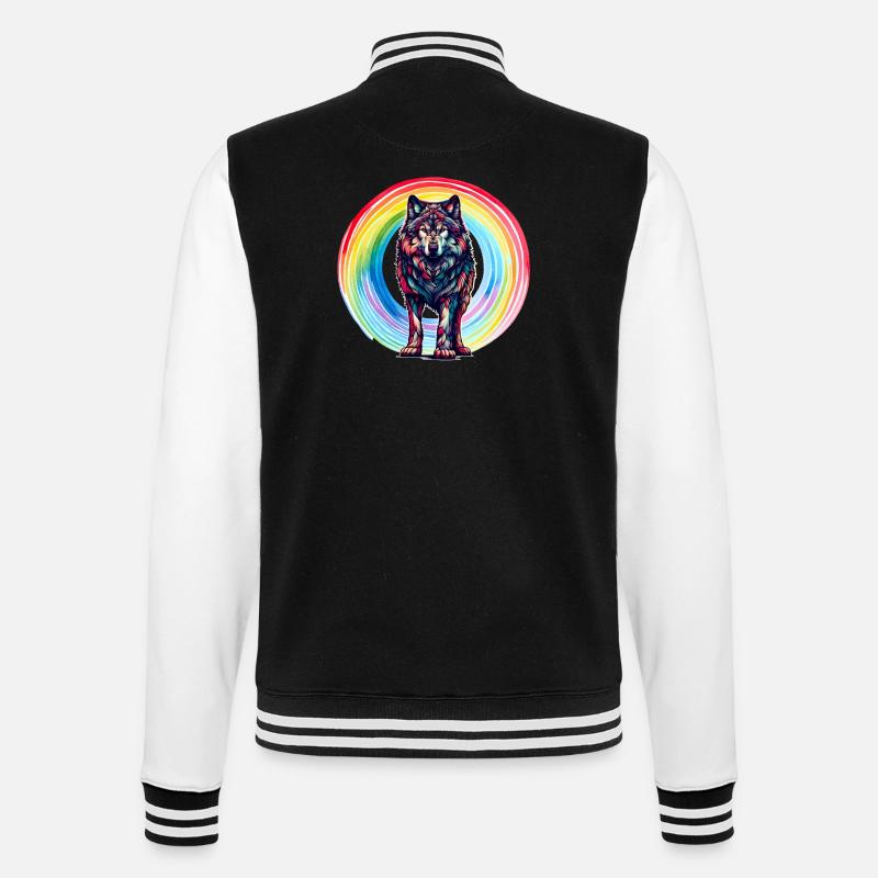 Wolf Wolves Rainbow - College Sweat Jacket - black/white