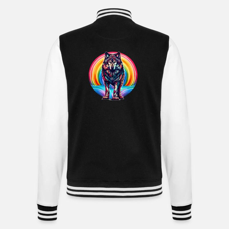 Regenbogen Wolf Wölfe - College-Sweatjacke - Schwarz/Weiß