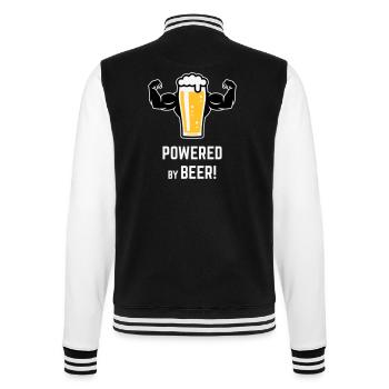 Powered By Beer! (Bier / Muskeln / L / 3C) - College-Sweatjacke - Schwarz/Weiß - Hinten - Marisol (170cm)