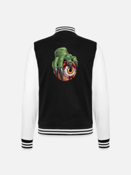 Grüne Monsterhand blutiges Auge Halloween Party - College-Sweatjacke - Schwarz/Weiß