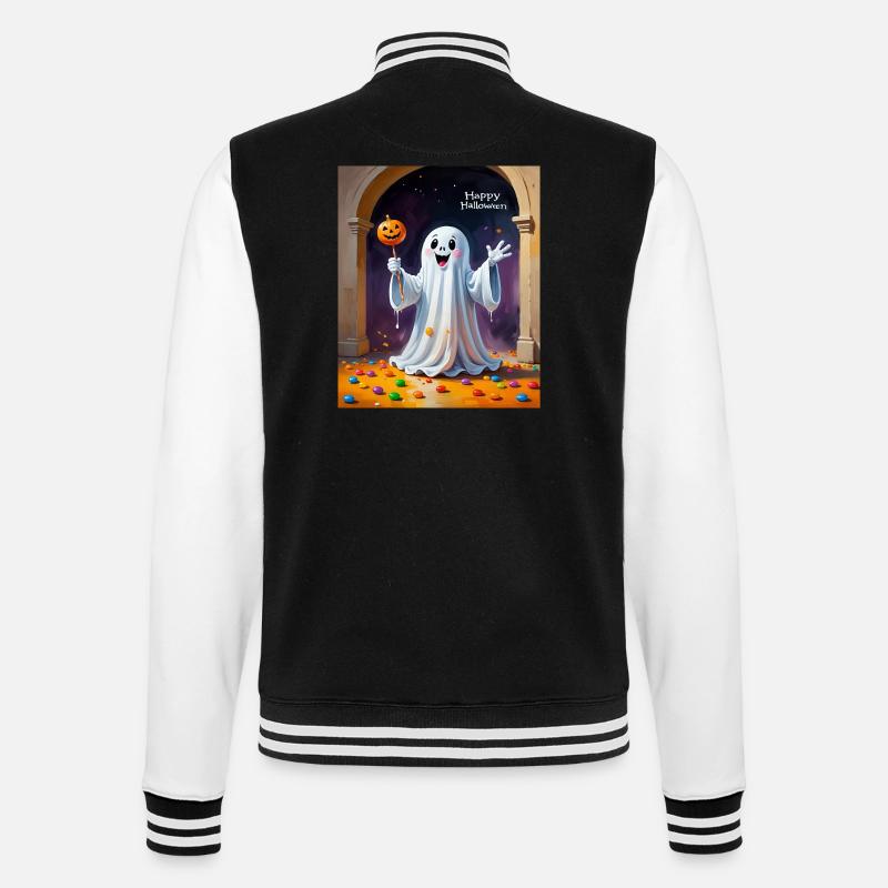 Fantôme joyeux avec citrouille - Veste Teddy - noir/blanc