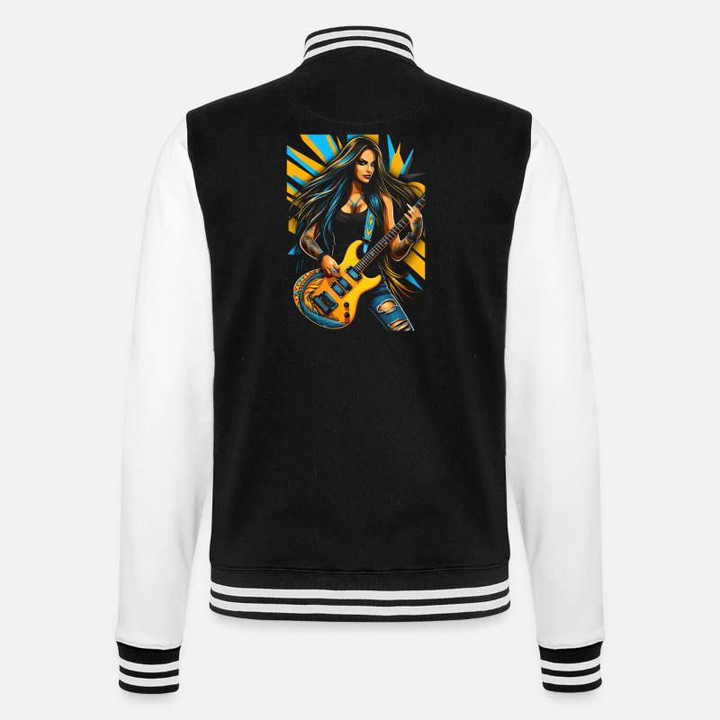 Wild guitar diva with electric guitar - College Sweat Jacket - black/white