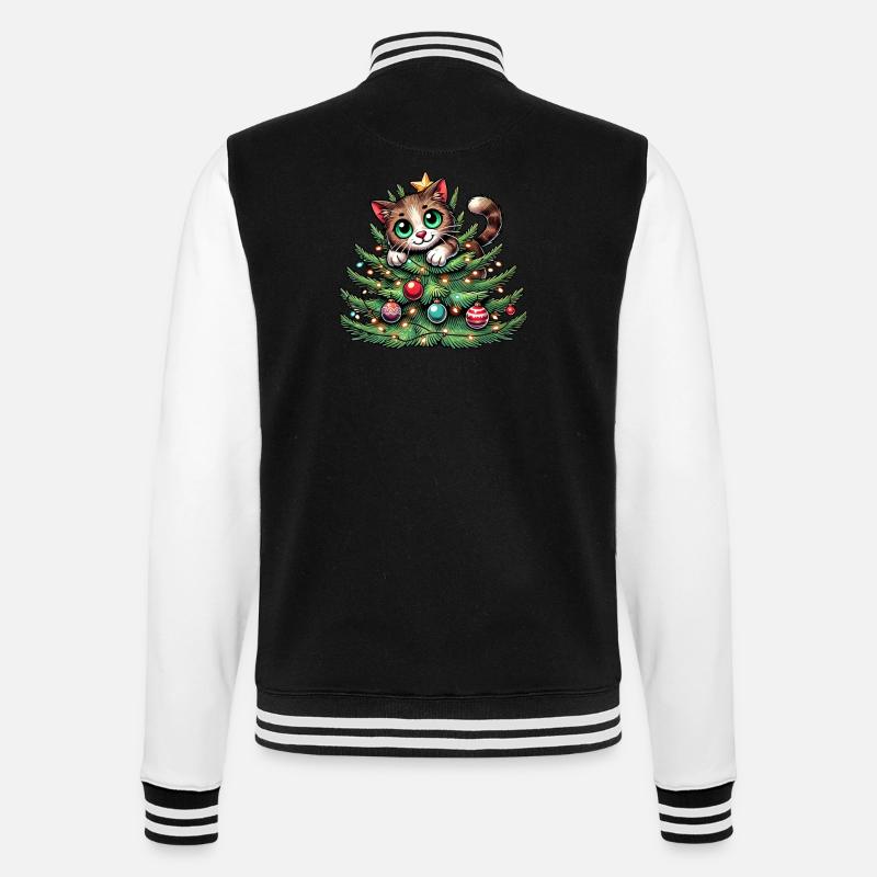 Weihnachtsbaum Katze Weihnachtsmann Comic - College-Sweatjacke - Schwarz/Weiß