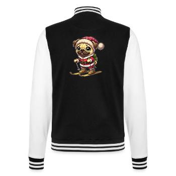Mops auf Skiern Winter Spaß Weihnachten - College-Sweatjacke - Schwarz/Weiß - Hinten - Marisol (170cm)