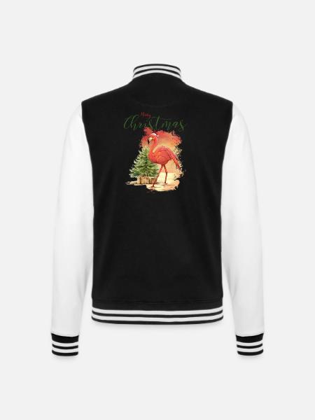 Frohe Weihnachten Flamingo – Weihnachtsmannmütze & Schnee - College-Sweatjacke - Schwarz/Weiß