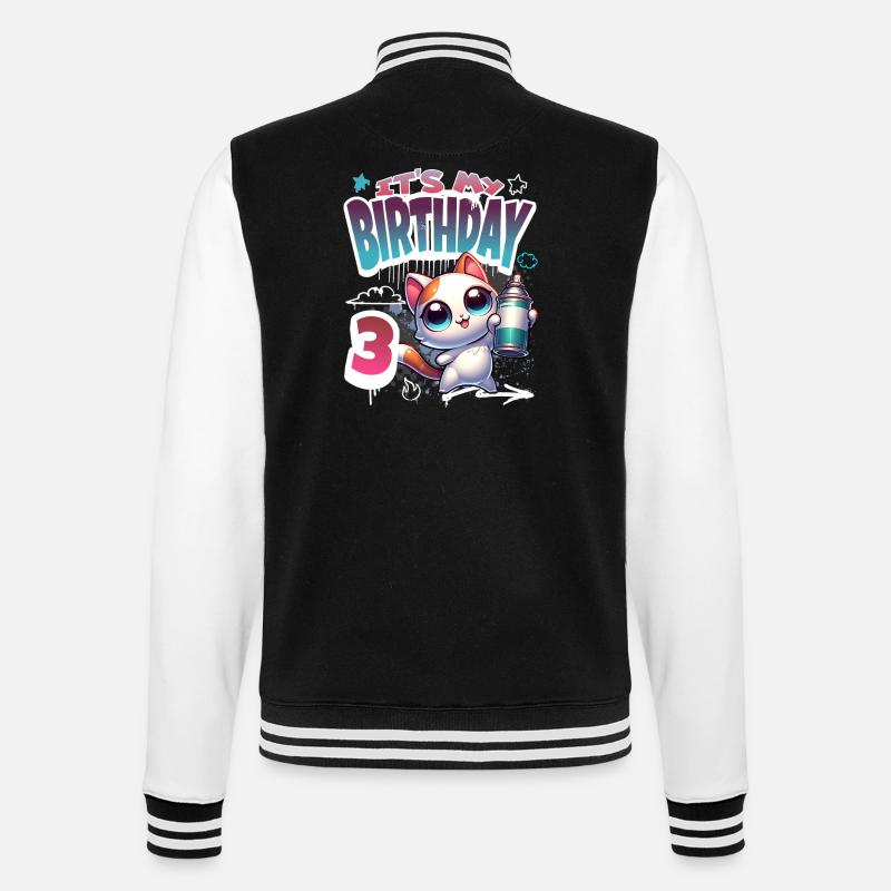 3rd Birthday Cat Graffiti - College Sweat Jacket - black/white