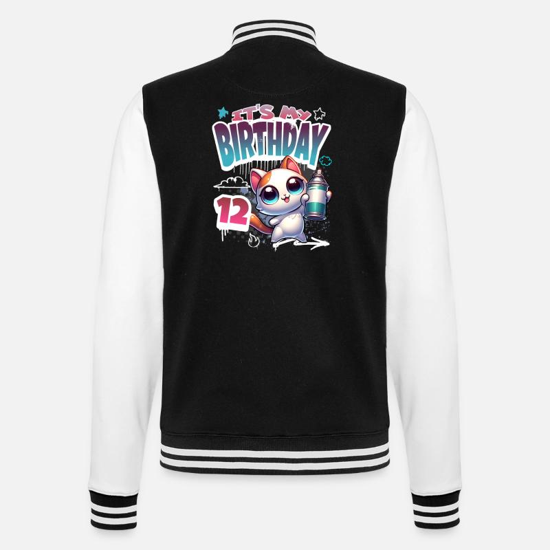12e anniversaire chat graffiti - Veste Teddy - noir/blanc