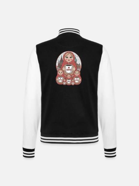 Niedliche russische Tradition Puppen Kaffee - College-Sweatjacke - Schwarz/Weiß