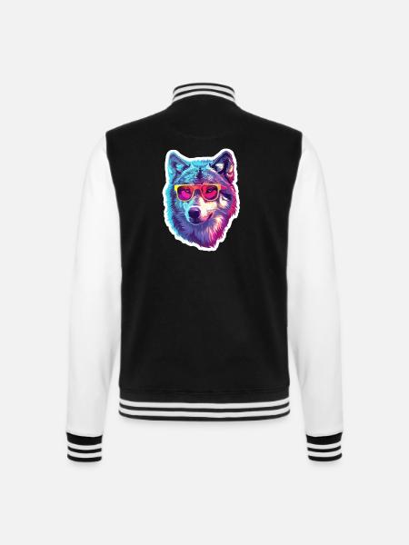 Lustiger Wolf mit Sonnenbrille für einen Wolf Fan - College-Sweatjacke - Schwarz/Weiß