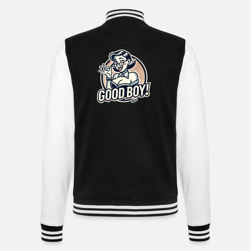 Schöne strenge Nerd-Dame: Braver Junge! - College-Sweatjacke - Schwarz/Weiß