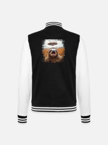 Lustiges Faultier Selfie Ufo Meme Geschenk - College-Sweatjacke - Schwarz/Weiß
