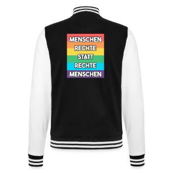 Menschenrechte statt rechte Menschen - College-Sweatjacke - Schwarz/Weiß - Hinten - Marisol (170cm)