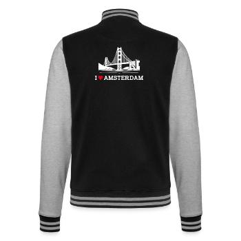 I love Amsterdam Golden Gate Bridge Netherland Wortspiel - College-Sweatjacke - Schwarz/Grau meliert - Hinten - Marisol (170cm)