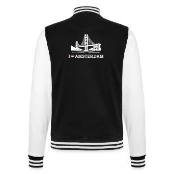I Love Amsterdam Flag Heart Golden Gate Bridge Pun - College Sweat Jacket - black/white - Back - Marisol (170cm)