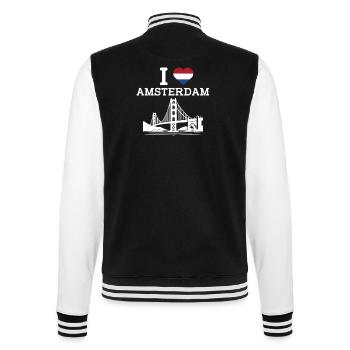 I Love Amsterdam Heart Flag Golden Gate Bridge Fun - College Sweat Jacket - black/white - Back - Marisol (170cm)