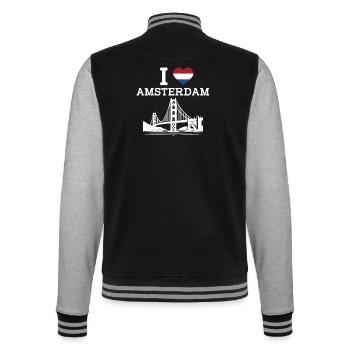 I Love Amsterdam Heart Flag Golden Gate Bridge Spaß - College-Sweatjacke - Schwarz/Grau meliert - Hinten - Marisol (170cm)